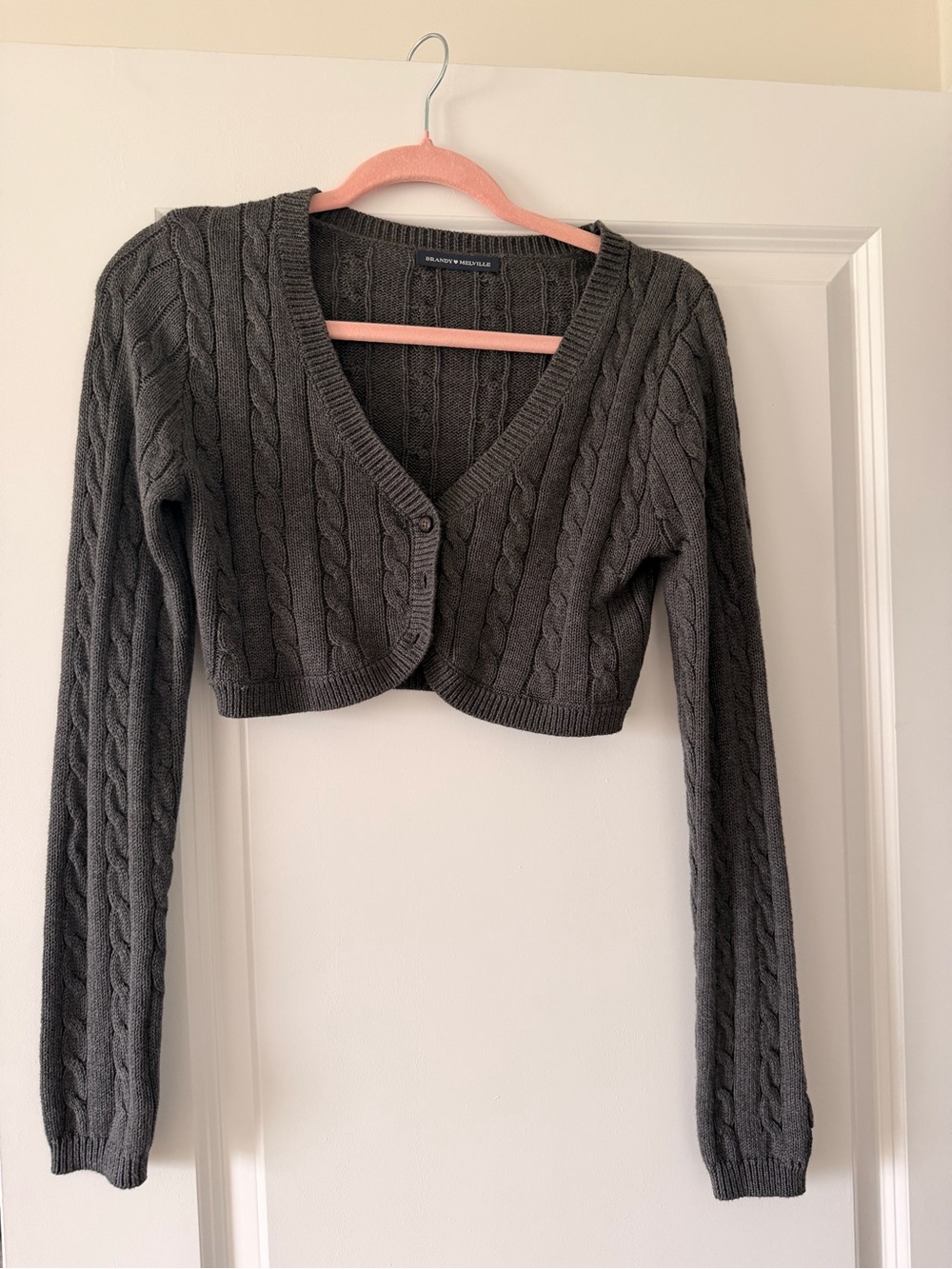 NWOT  Brandy Melville Cropped Cable Knit V-Neck Cardigan Sweater - Gray